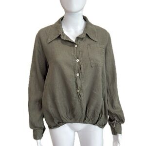 Lungo L'arno Made in Italy Linen Popover Shirt Womens Size Small Long Sleeve